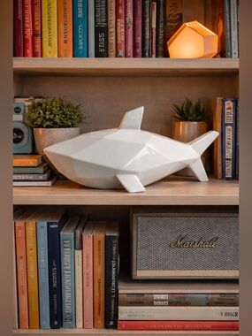 Geometric Shark Piggy Bank White Porcelain Coin Bank 11" Pillowfort Target